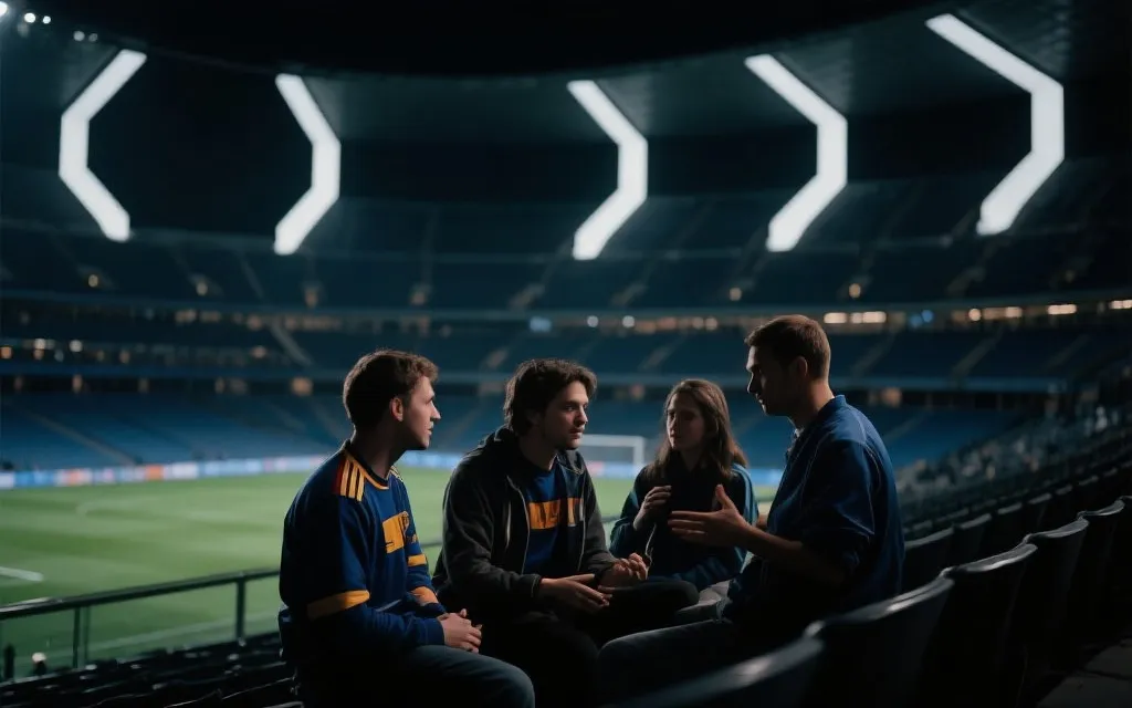 球迷在体育场讨论赛制变化与小组赛出线形势